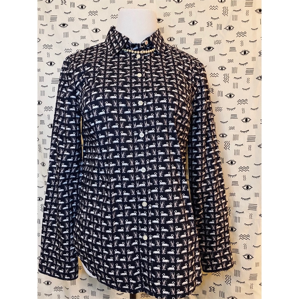 Talbots Button Down Swan Blouse